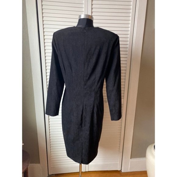 Vintage 1980s Suede-Look Long Sleeve Dress Shoulder Pads 10 - Picture 7 of 12